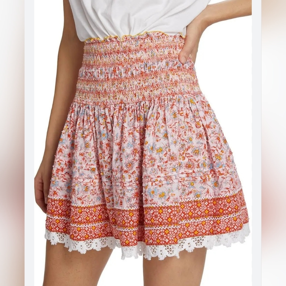 Poupette St Barth Galia Mini Skirt in Orange Aquarelle, size XS, NWT
